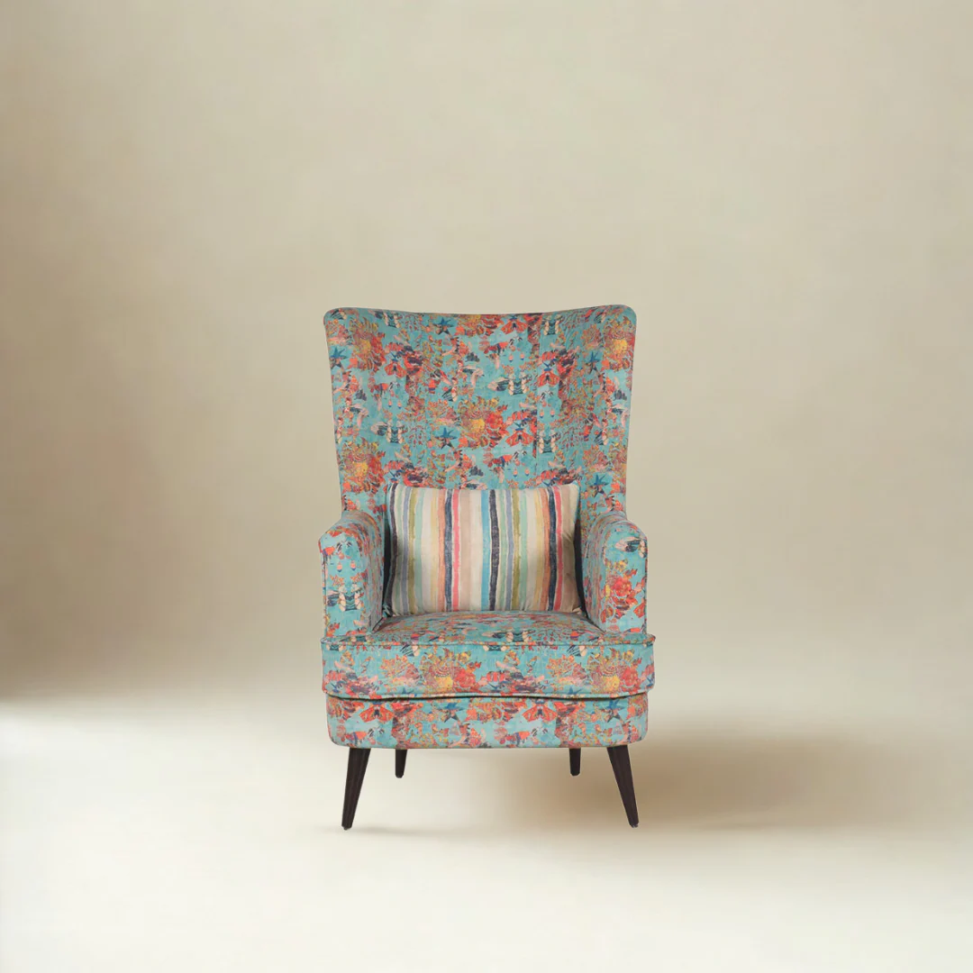 Aqua Bloom Wing Chair