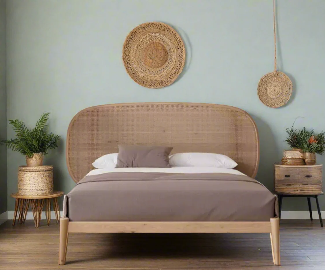 Oversized Rattan Arch Headboard Bed