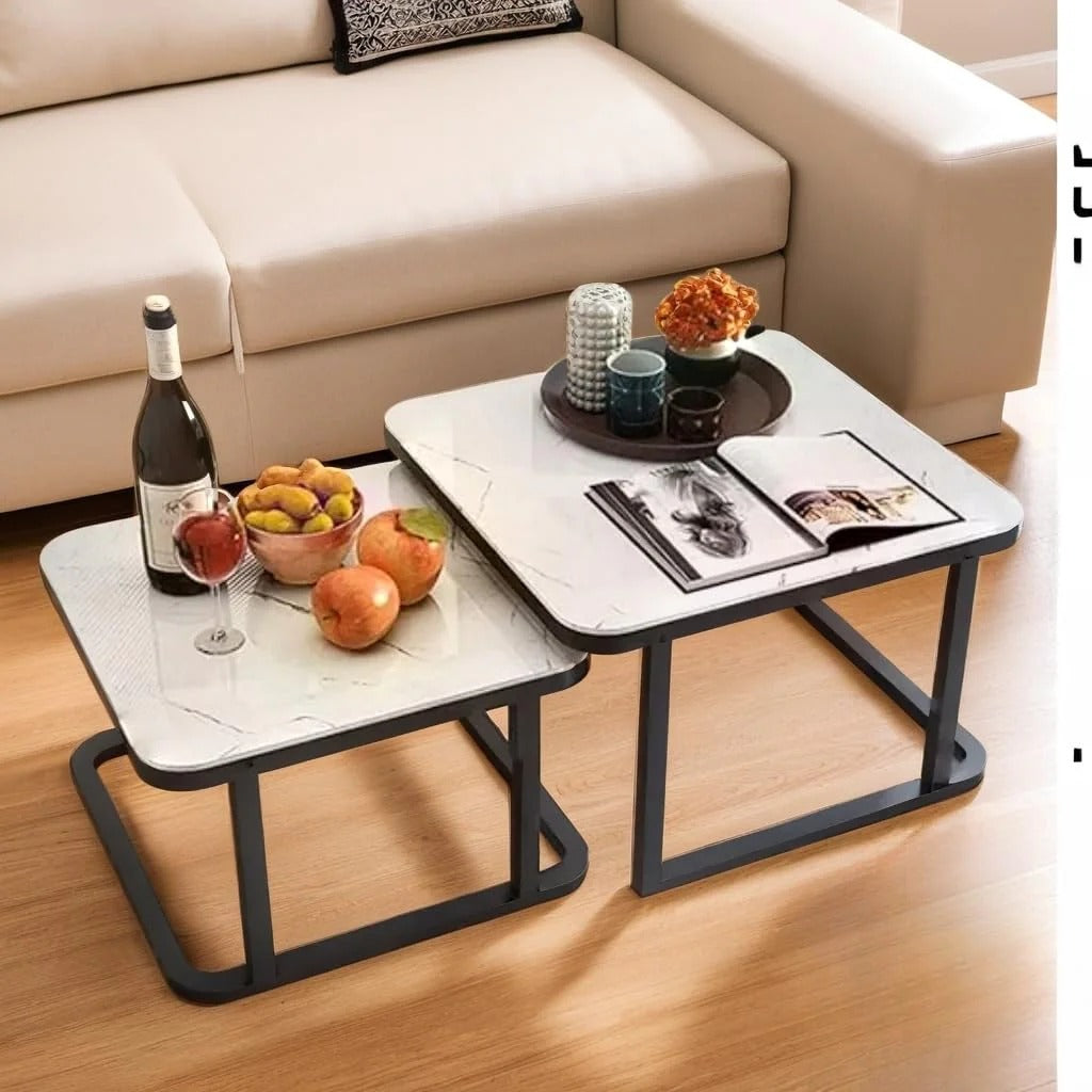 Modern Square White Marble Nesting CoffeeTable Set