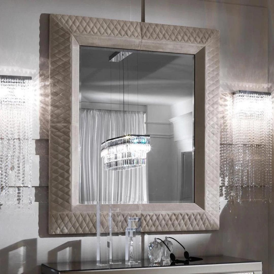 Diamond-Quilted Upholstered Mirror