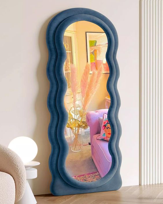 Wavy Upholstered Floor Mirror