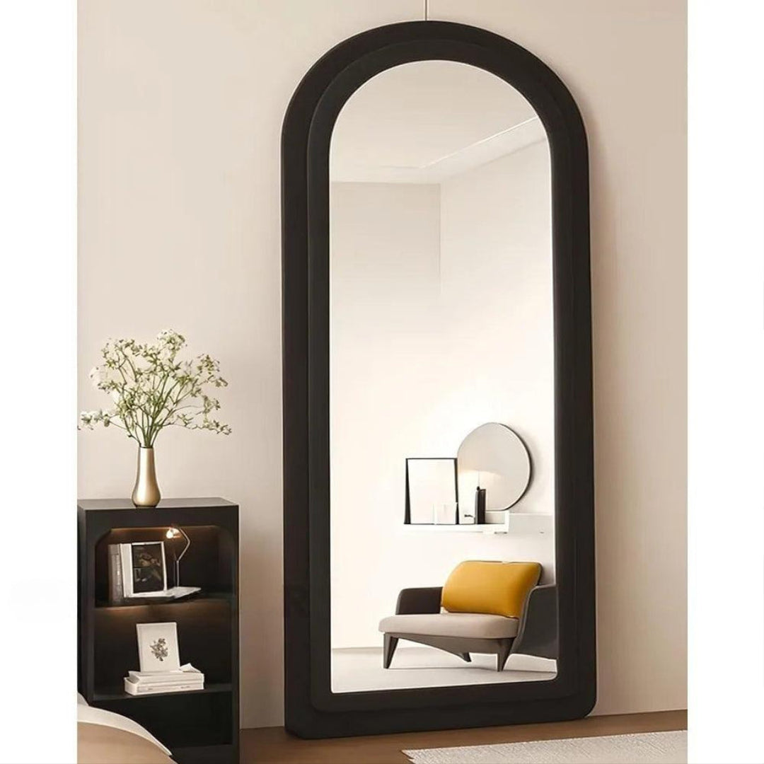 Arched Upholstered Floor Mirror