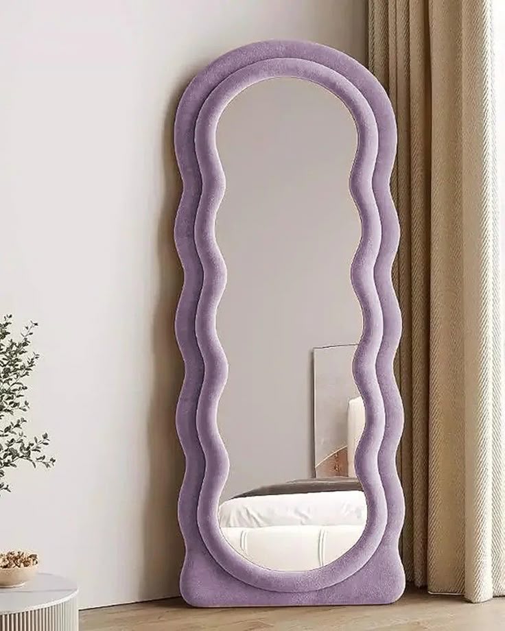 Wavy Upholstered Floor Mirror