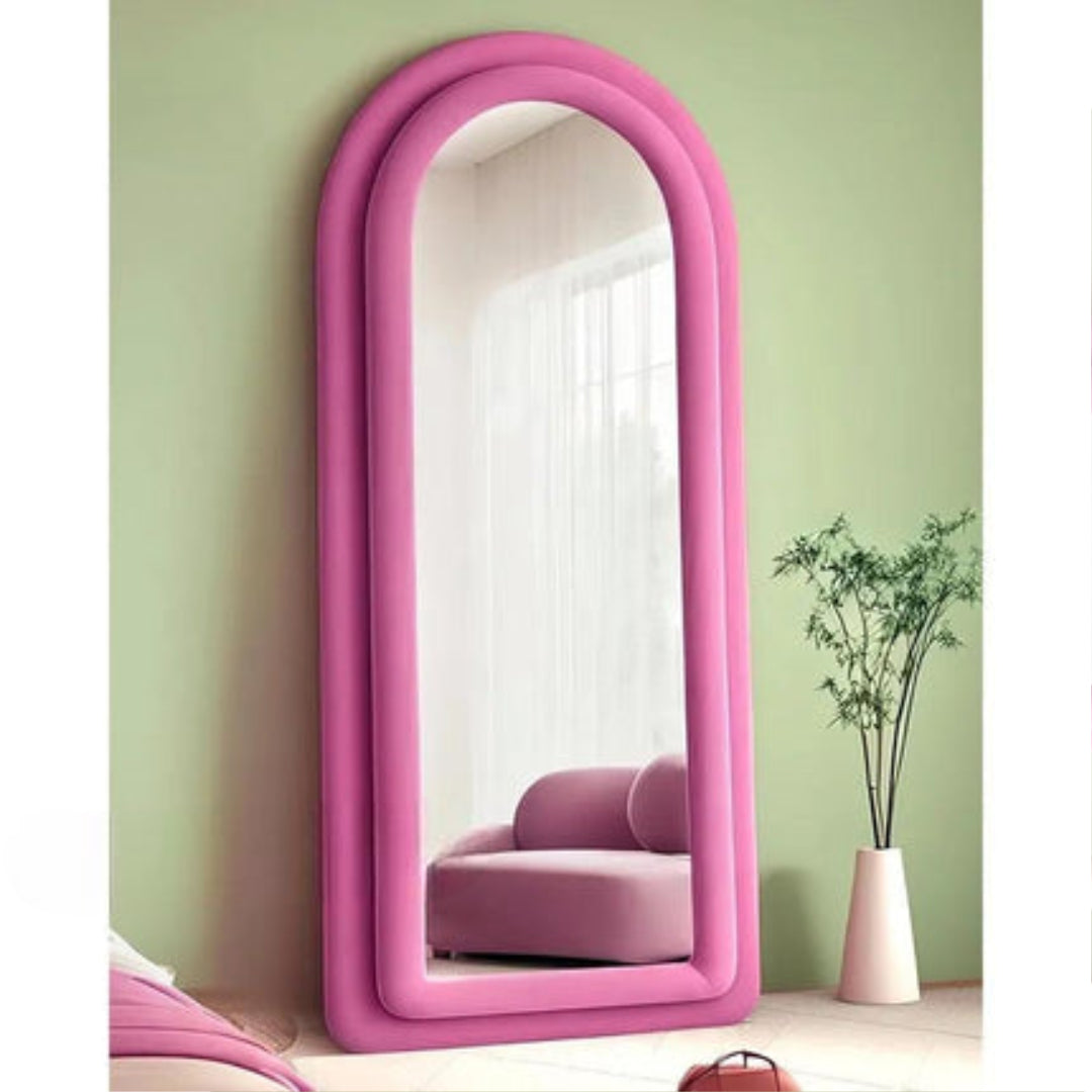 Arched Upholstered Floor Mirror