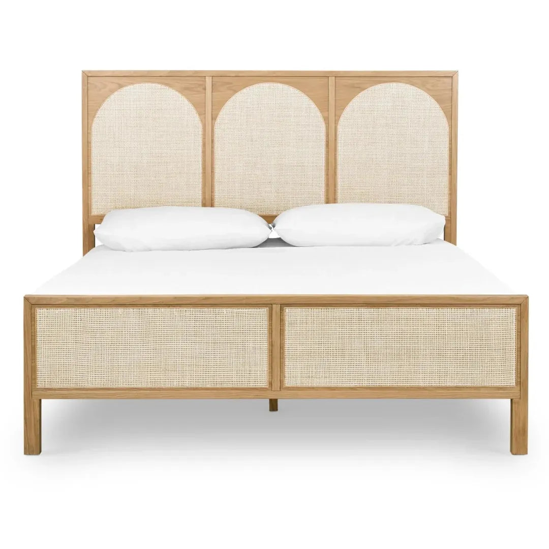 Oak Wood Allegra Bed with Rattan Headboard