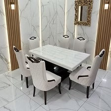 Modern 6-Seater Marble-Top Dining Set