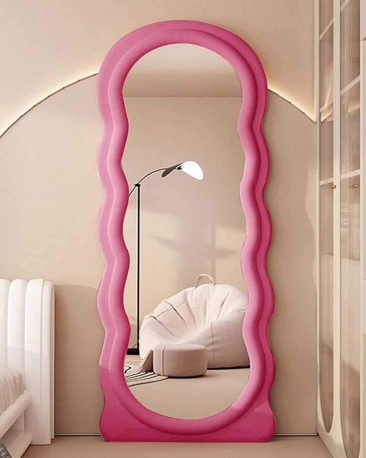Wavy Upholstered Floor Mirror