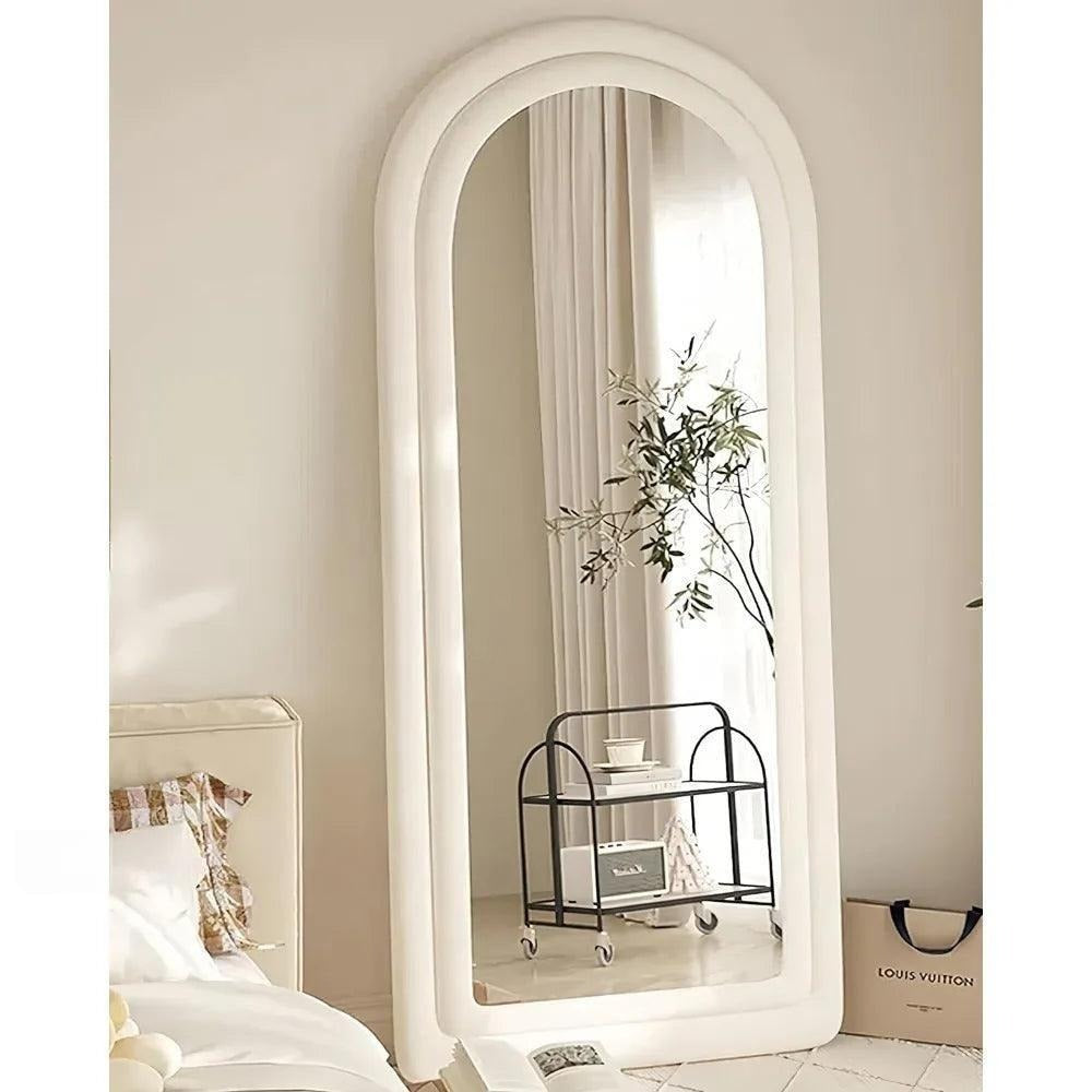 Arched Upholstered Floor Mirror
