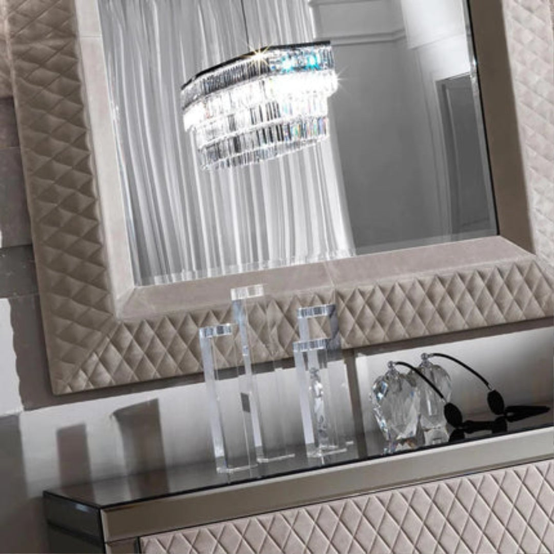 Diamond-Quilted Upholstered Mirror