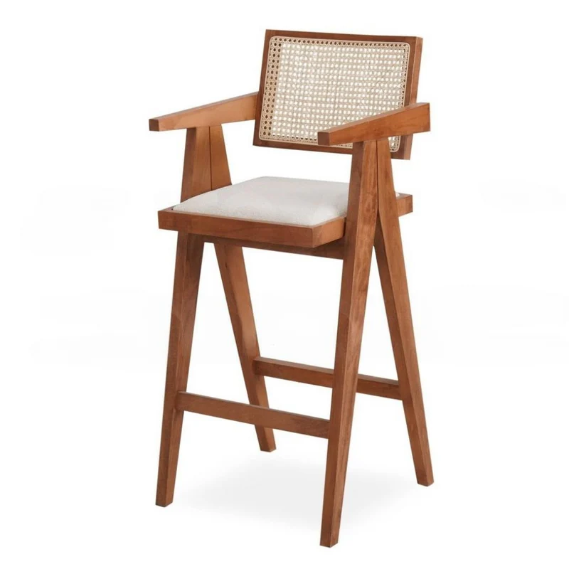 Mid-Century Wooden Cane Bar Chair