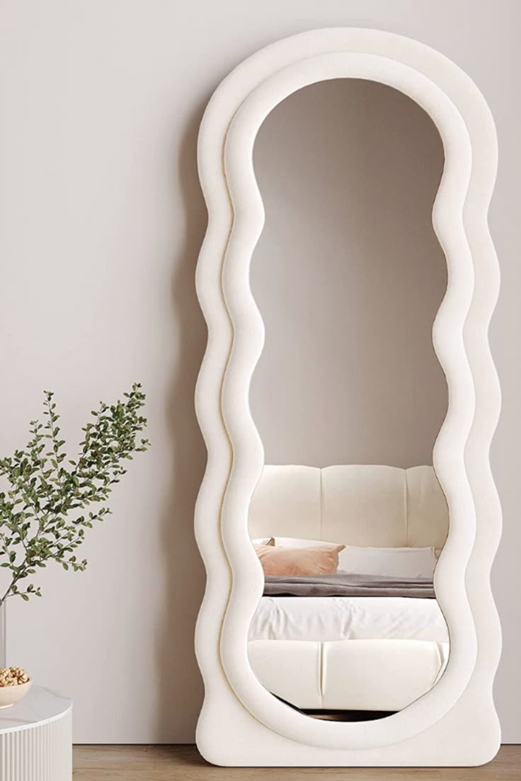 Wavy Upholstered Floor Mirror