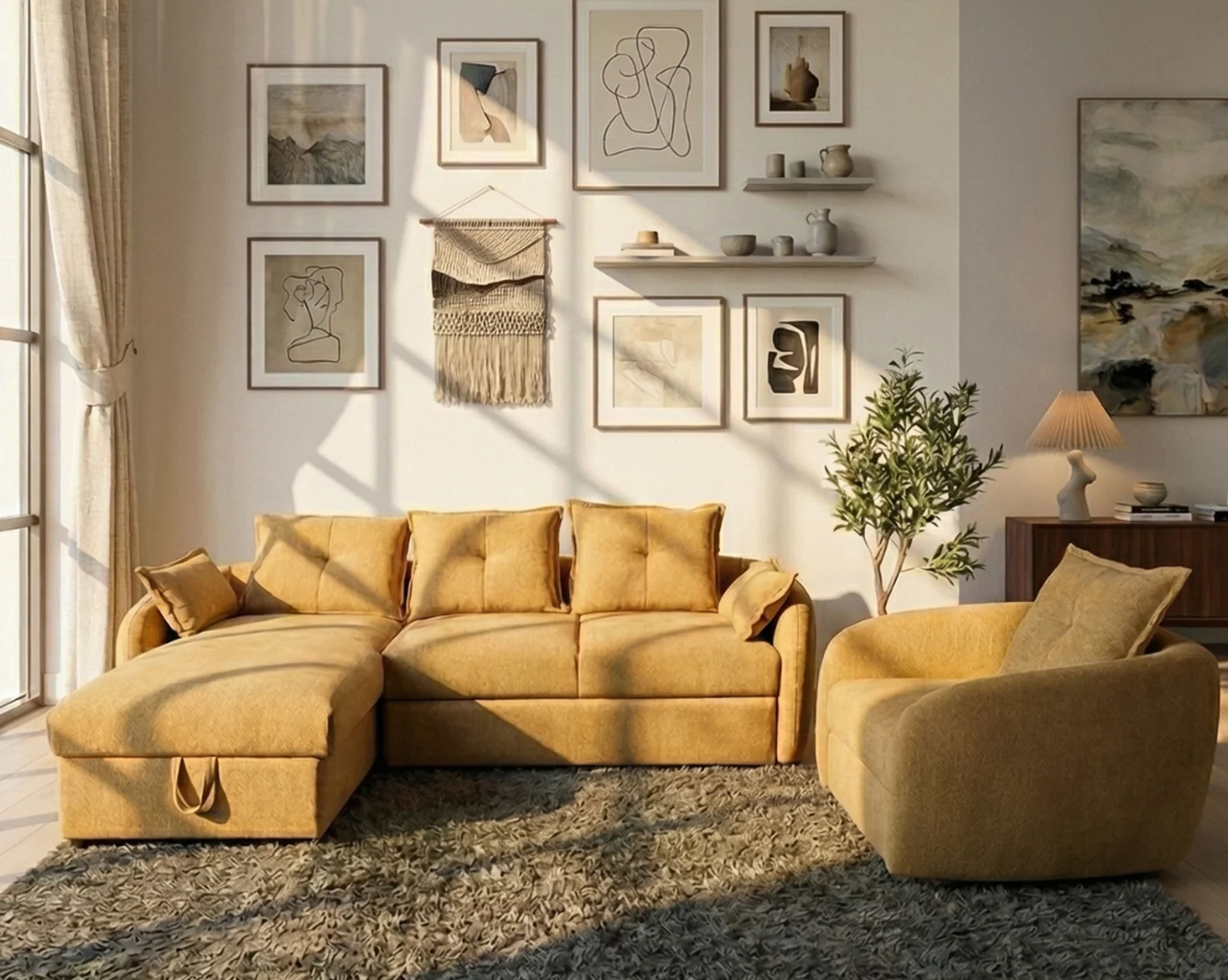 Lorenzo Fabric Sectional Sofa Cum Bed
