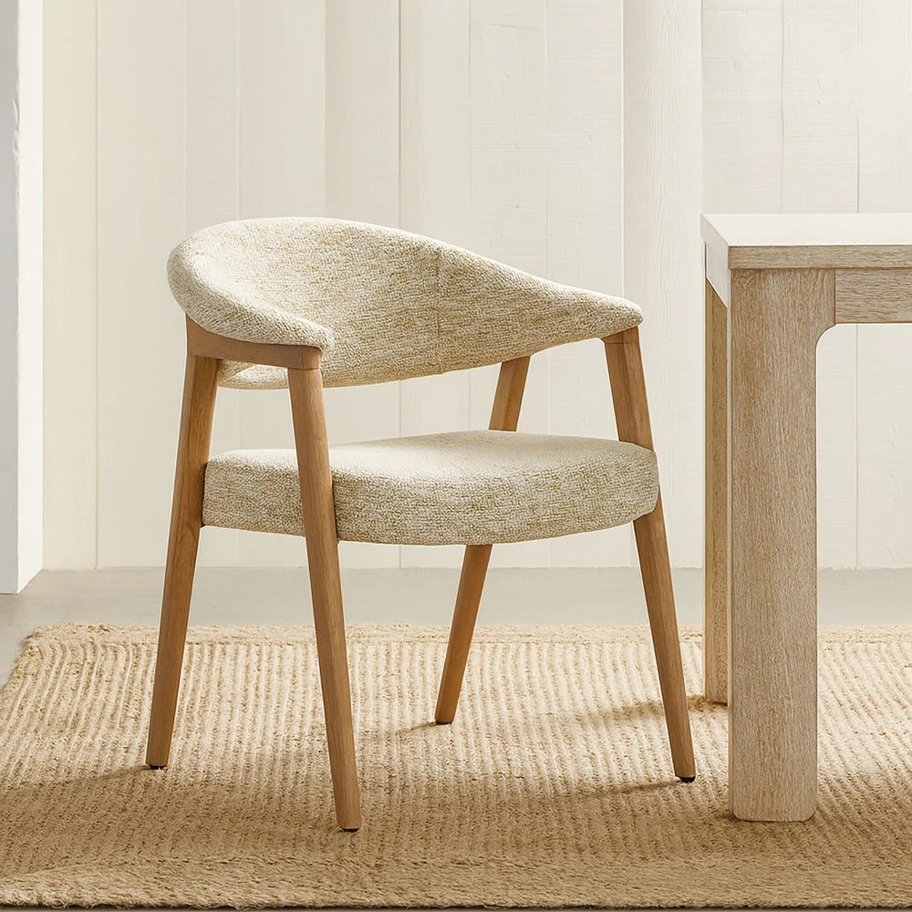 Beige Barrel-Back Upholstered Dining Chair