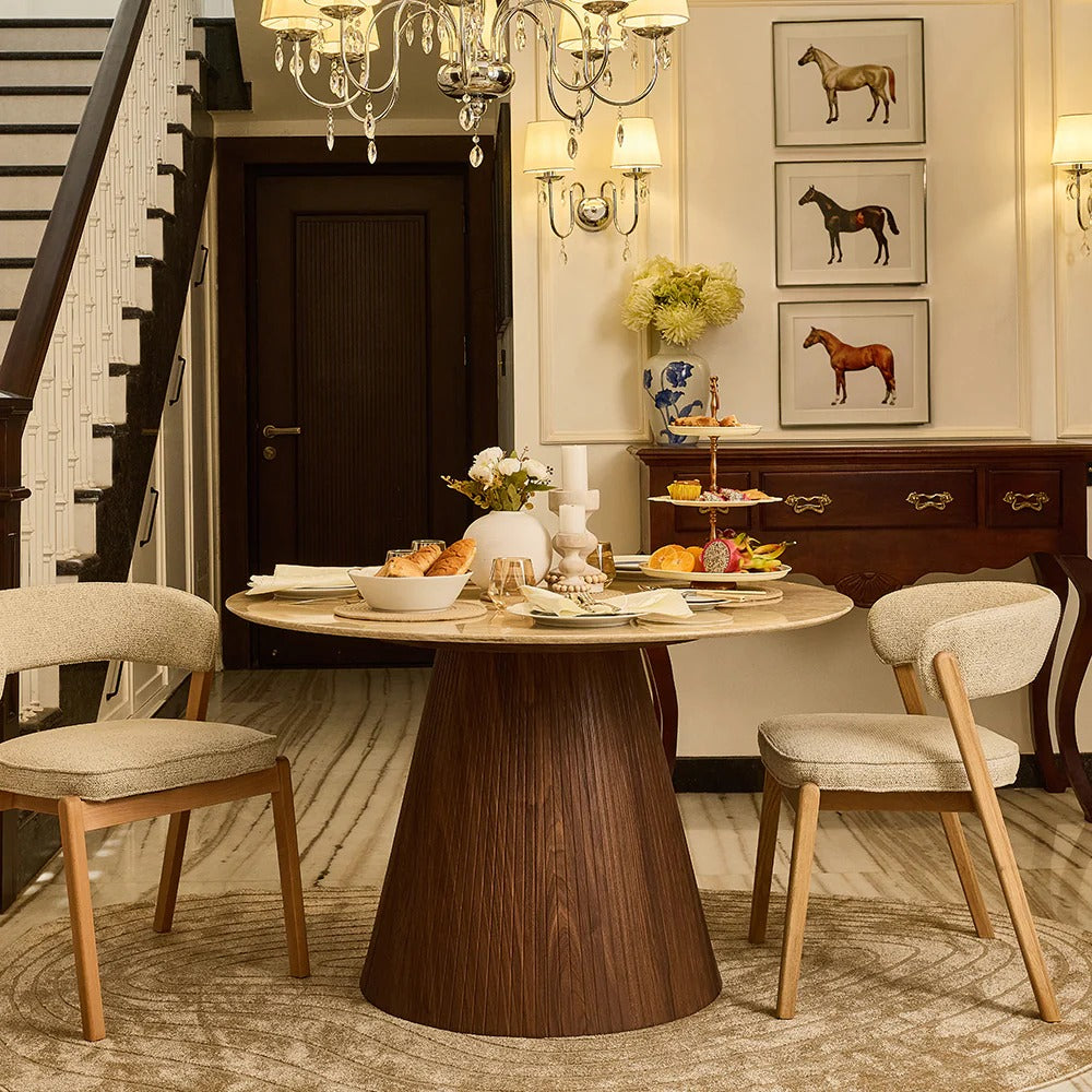 Travertine Halo Round Dining Table