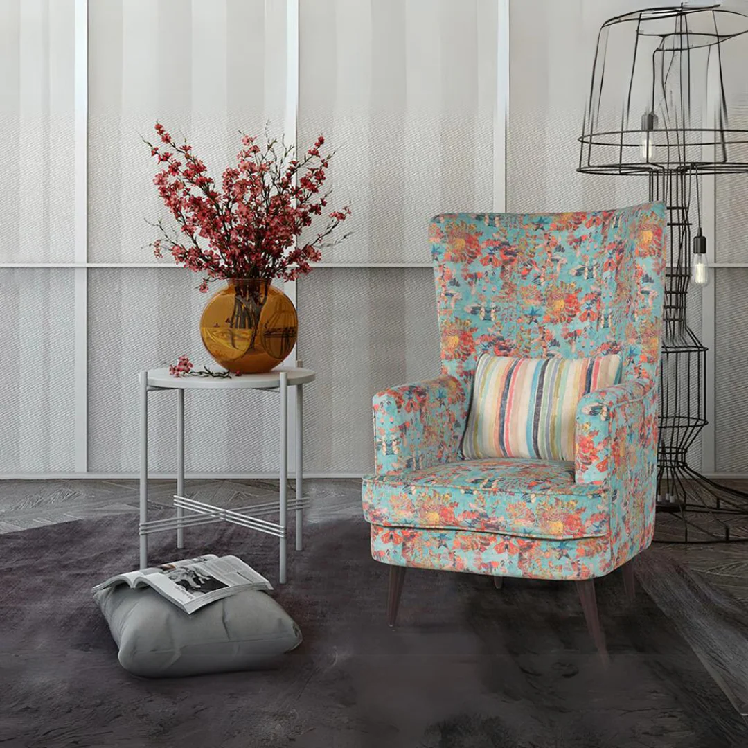 Aqua Bloom Wing Chair