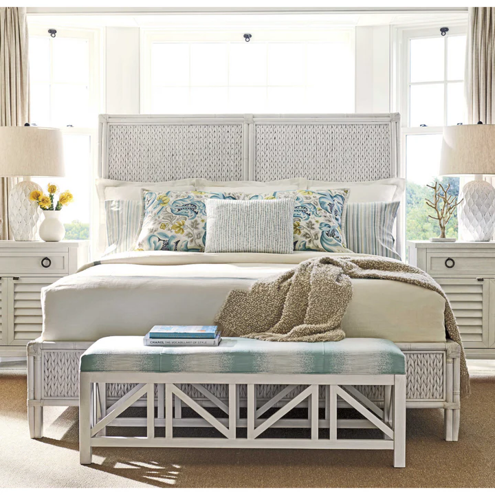 Coastal White Rattan Queen Bed
