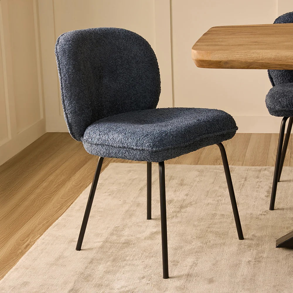 Navy Bouclé Round-Back Dining Chair