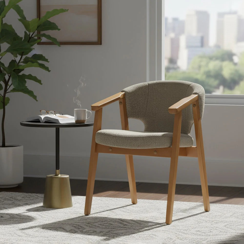 Curved Barrel-Back Dining Chair with Wooden Legs