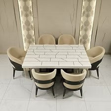 Modern 6-Seater Marble-Top Dining Set