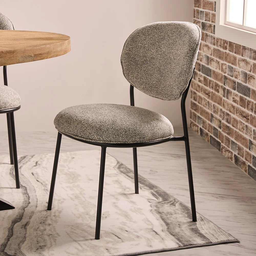 Grey Bouclé Round-Back Dining Chair