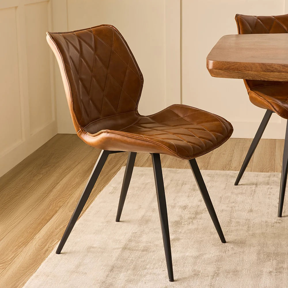 Tan Diamond-Stitch Leatherette Dining Chair