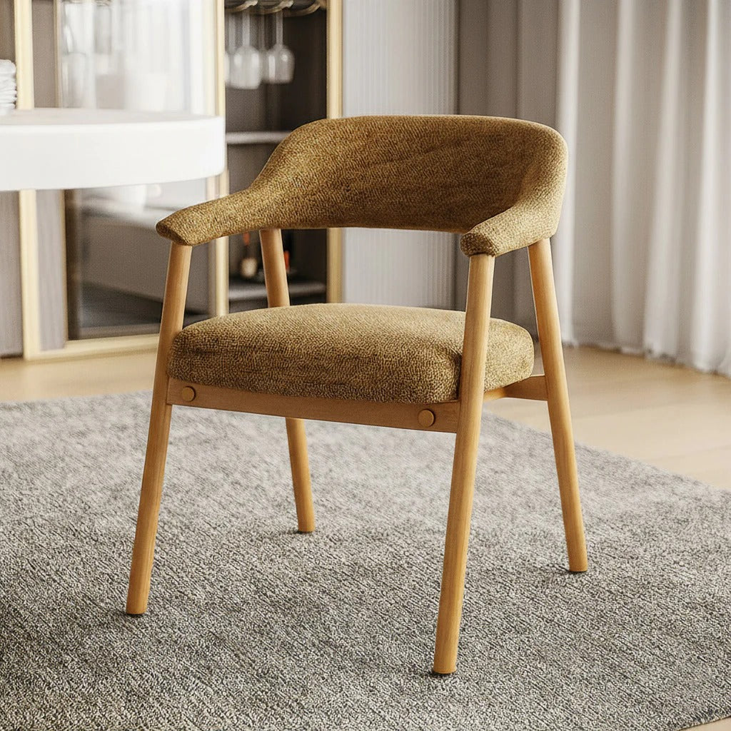 Mid-Century Fabric Dining Chair with Wooden Legs