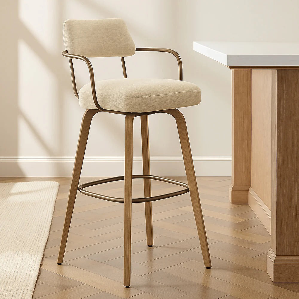 Full-Back Swivel Counter Stool in Beige