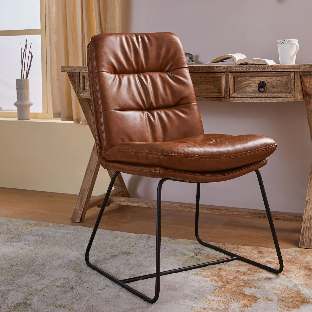 Sled-Base Tan Leatherette Side Chair