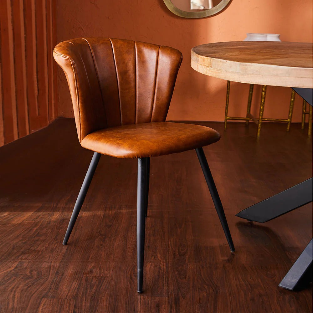 Scalloped Tan Leatherette Dining Chair
