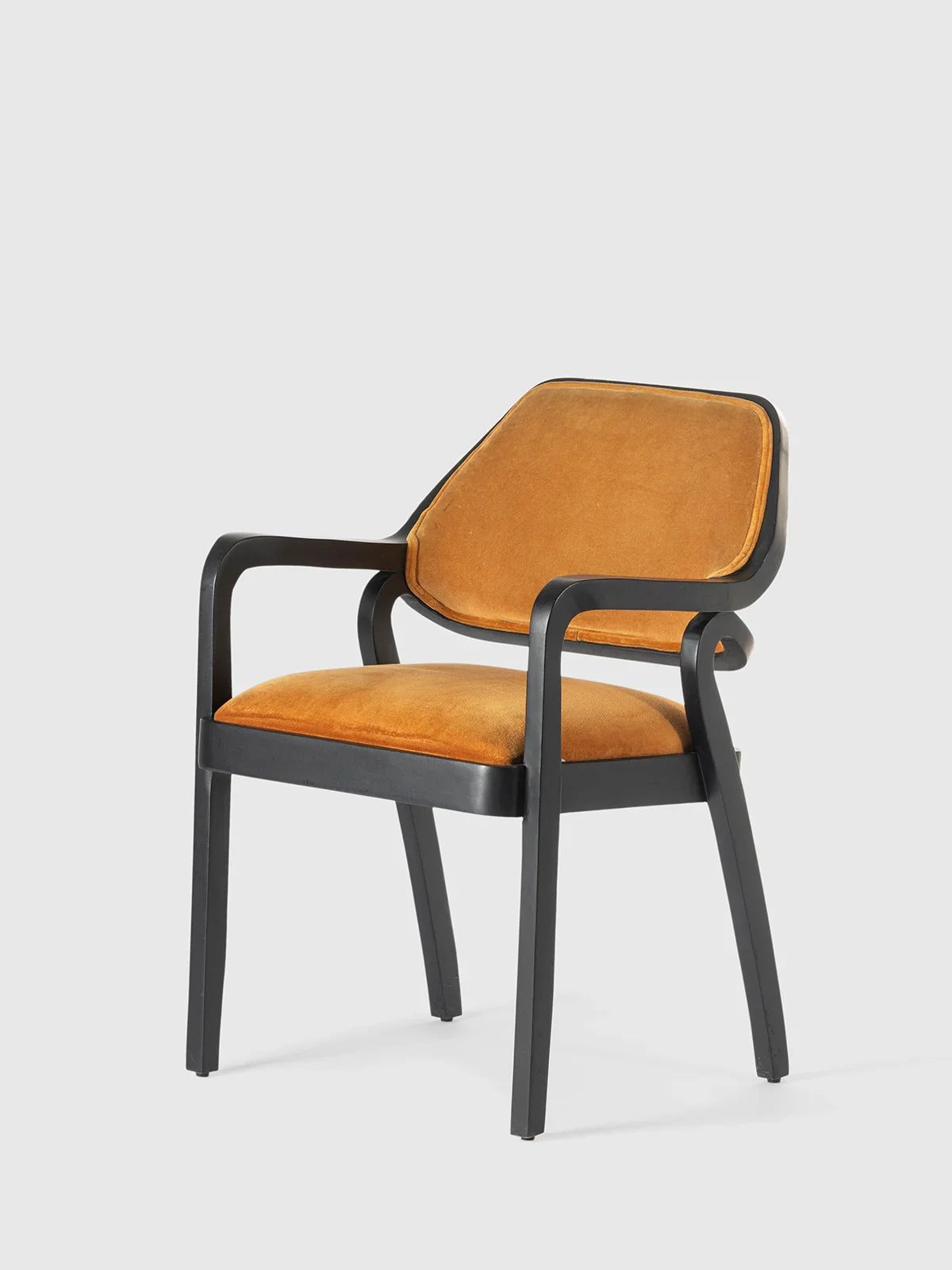 Mustard velvet modern armchair.