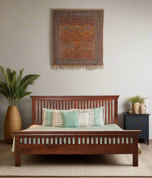 Modern Cane Rattan Panel Platform Bed