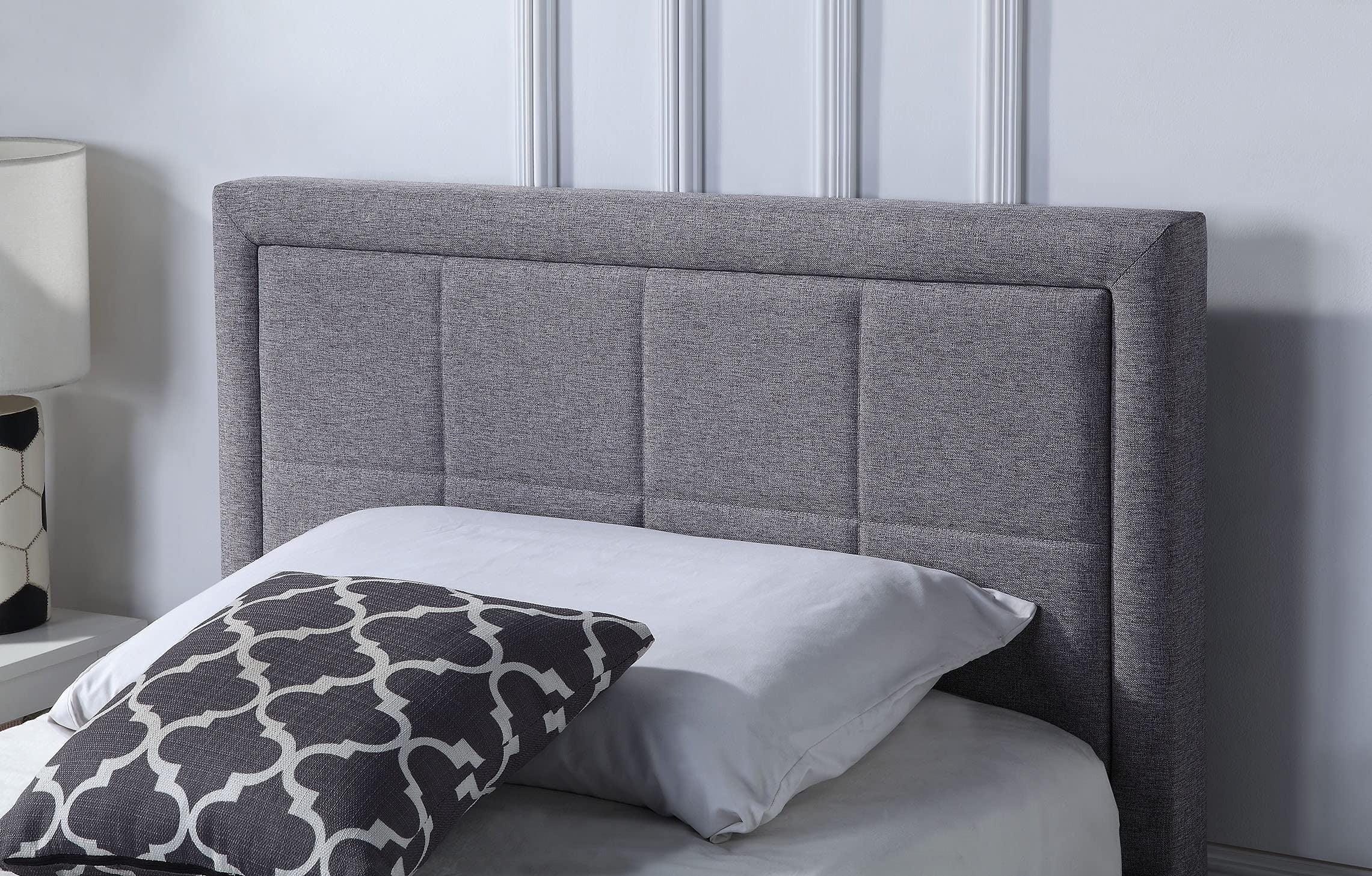 Gray upholstered headboard