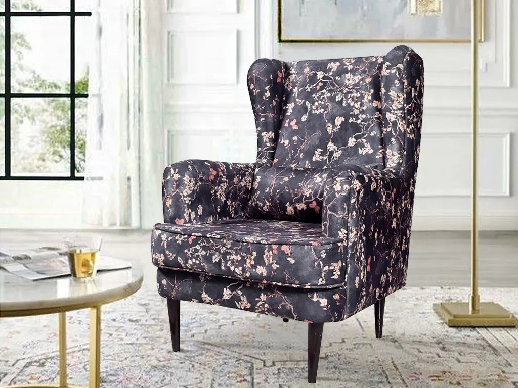 Midnight Bloom Wing Chair