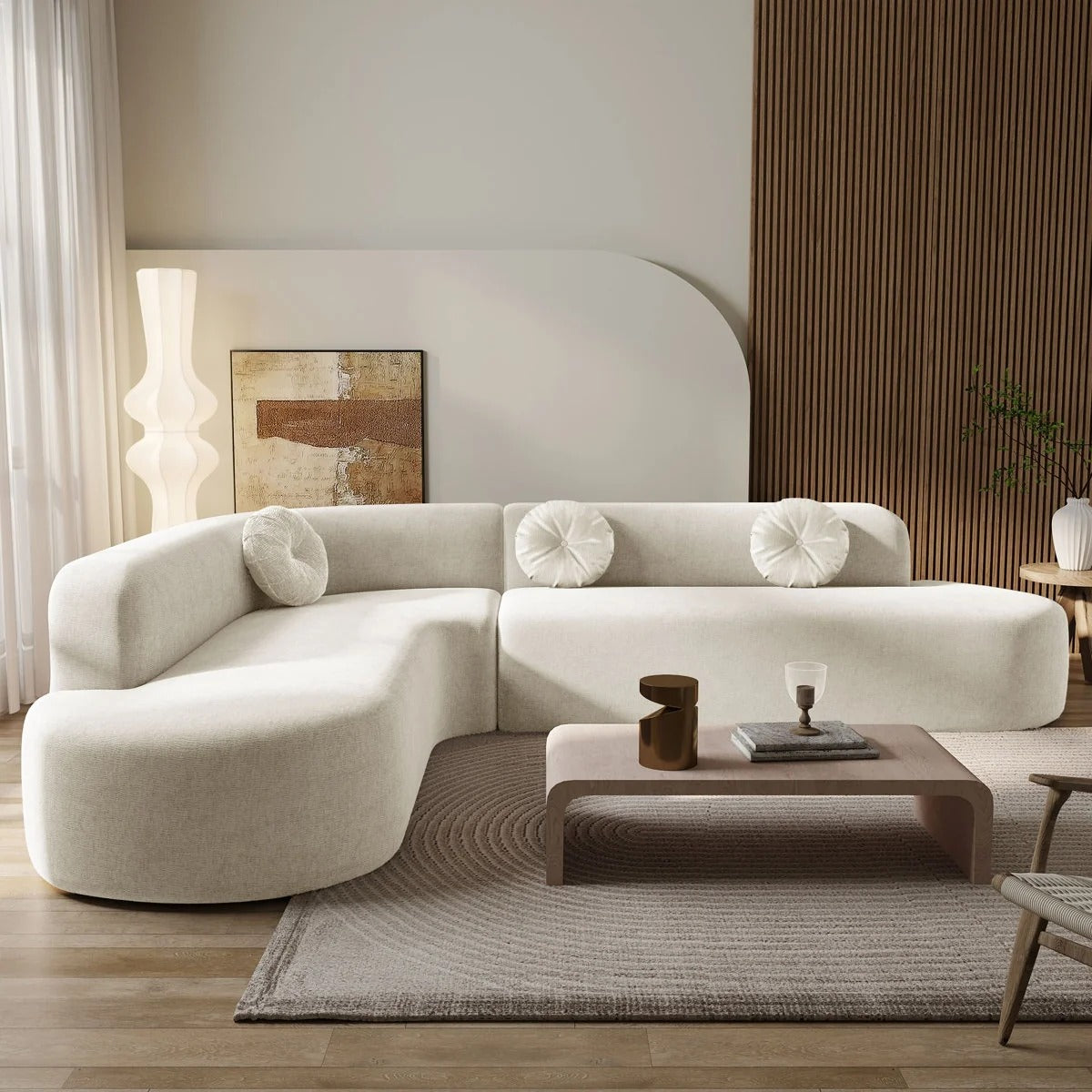 Luxe Curved Modular Velvet 5 Seater Sofa with Pine Wood Base