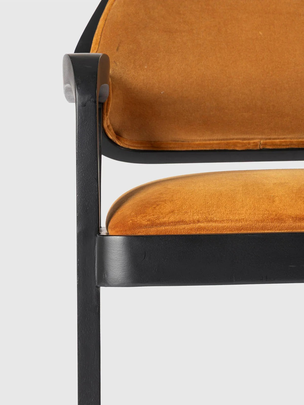 Mustard velvet modern armchair.