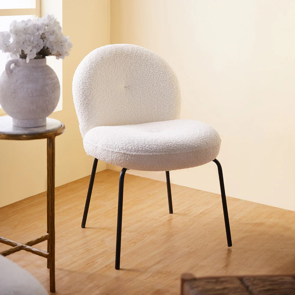 Bouclé Round-Back Metal Chair