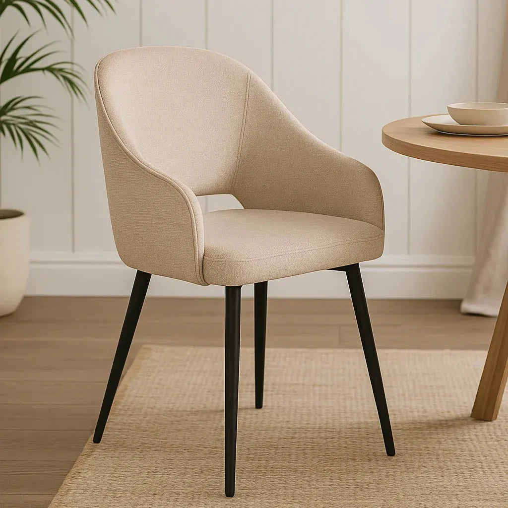 Curved Beige Fabric Dining Chair