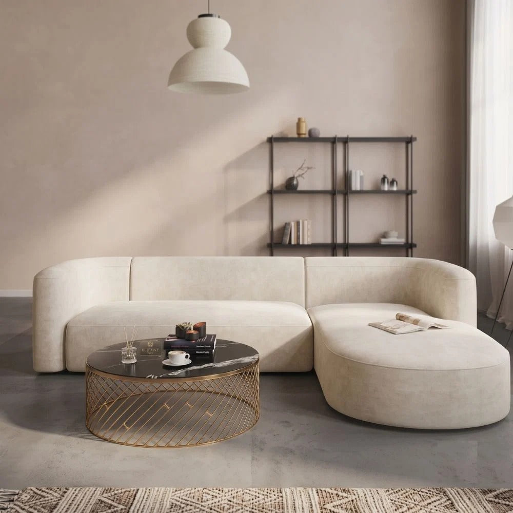 Curved Velvet L-Shape 3 Seater Sofa