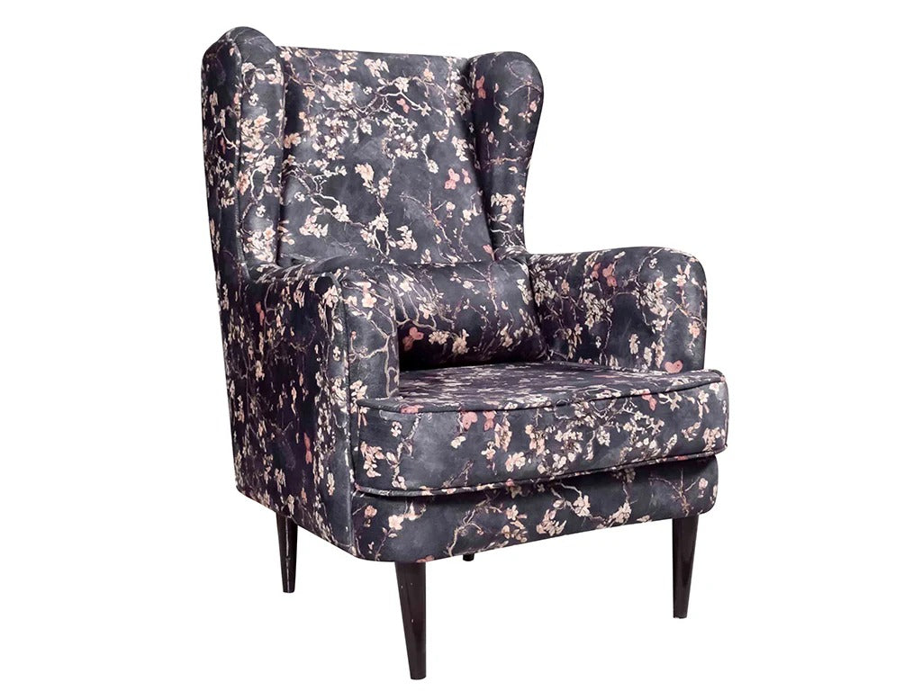 Midnight Bloom Wing Chair