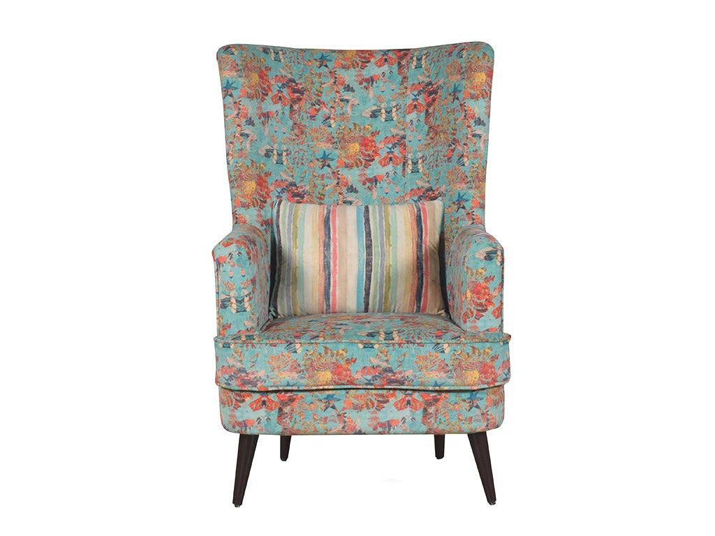Aqua Bloom Wing Chair