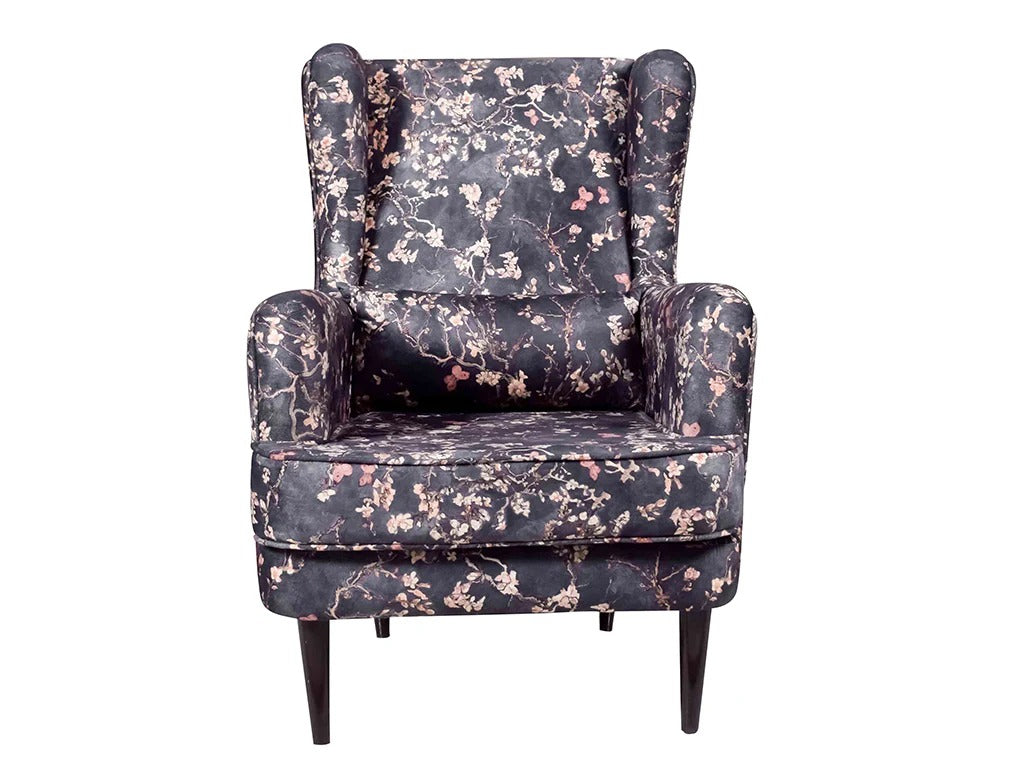 Midnight Bloom Wing Chair