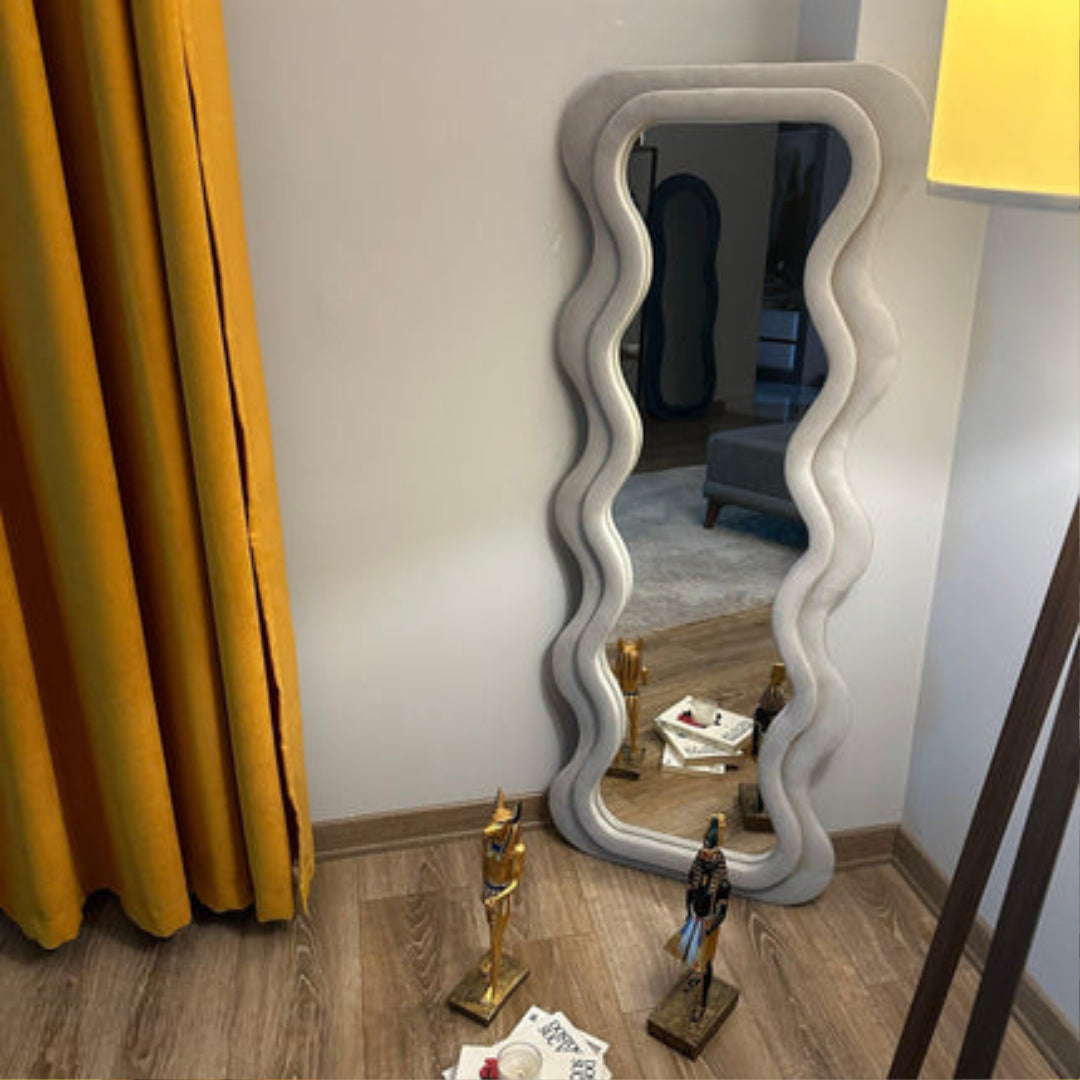 Wavy Contour Standing Mirror in Grey